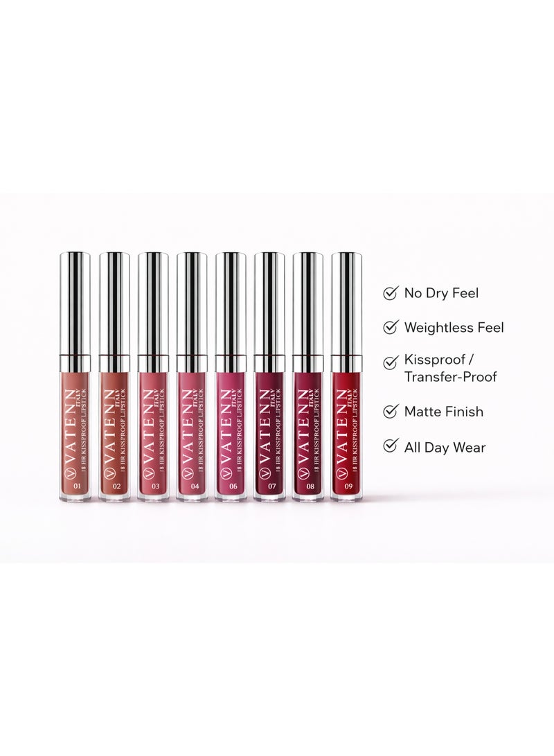 VATENN ITALY 18 Hr Kissproof Lipstick 17 Matte liquid lipstick, Lead-Free ,No Dry Feel, Weightless Feel, Vinyl Ink Kissproof /Lip Lingerie Transfer-Proof, All Day Wear. - Image 5